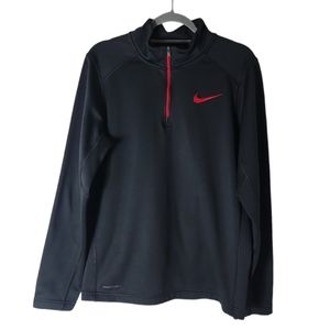 Nike therma fit men pull over black red long sleeve sweater size small